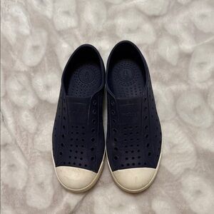 Native Navy Slip-On Sneakers with White Toe Cap